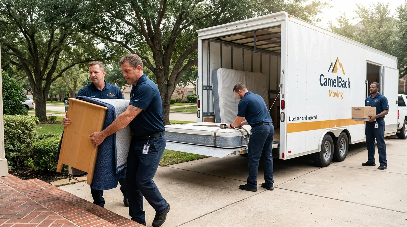 Crew loading residential truck for cross-state move from Carol Stream, IL