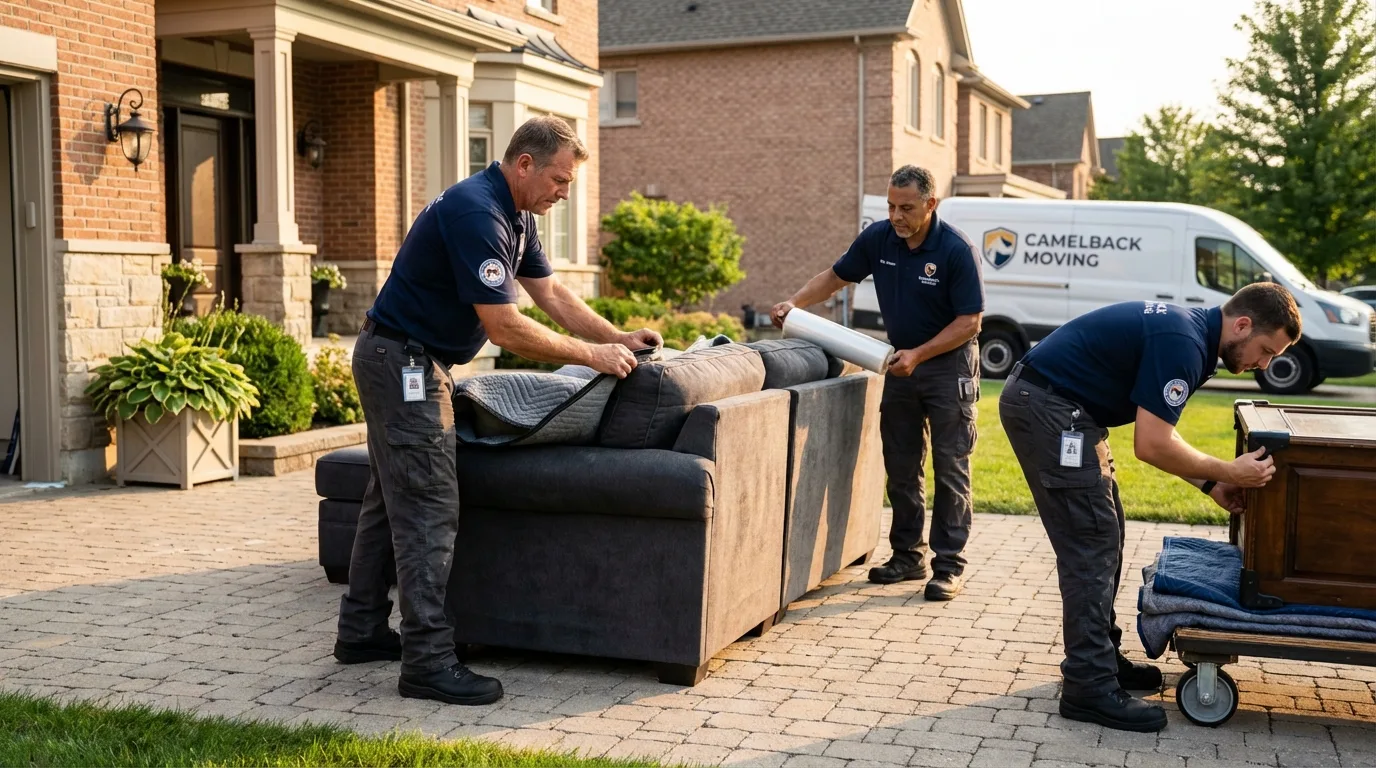 Large estate moving crew wrapping furniture in Carol Stream, IL