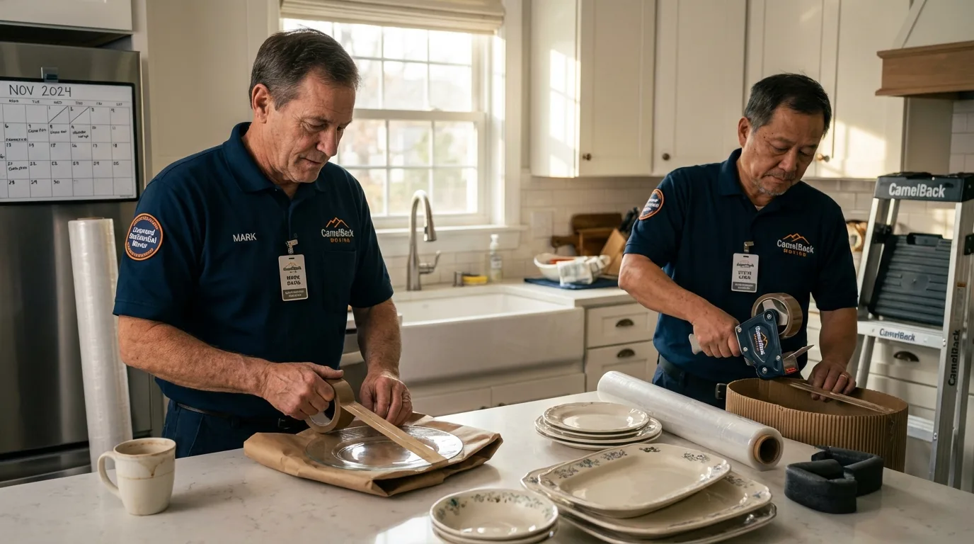Professional crew packing kitchen dishware in Carol Stream, IL